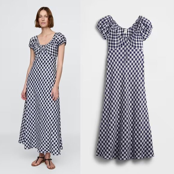 Doen x Gap 100% Linen Gingham Midi Dress Medium - Picture 1 of 6